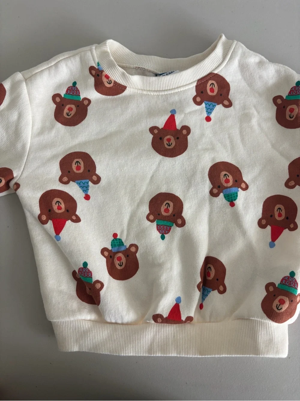 Old Navy White Kids Bear Face Pullover Sweatshirt with Brown & Teal Accents